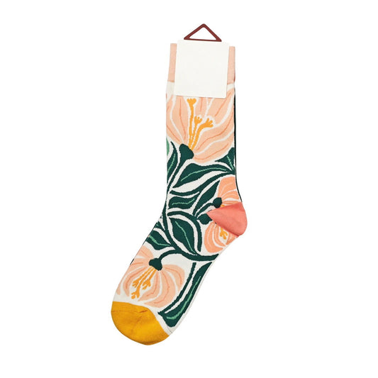 Ladies Socks | Floral Pattern - Peach & Green