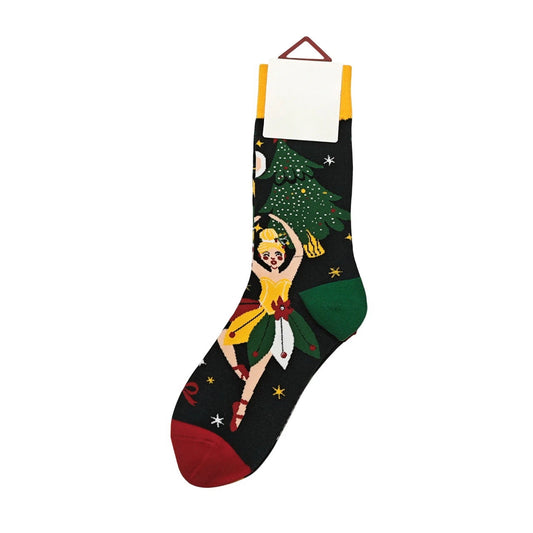 Ladies Socks | Christmas Fairy Pattern - Black