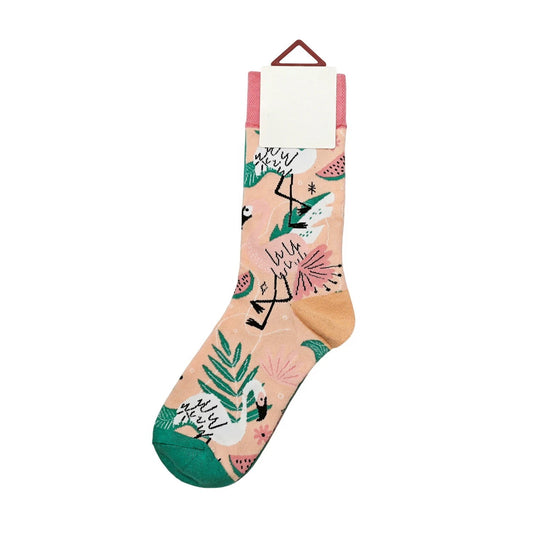 Ladies Socks | Flamingo Tropical Pattern - Peach Pink