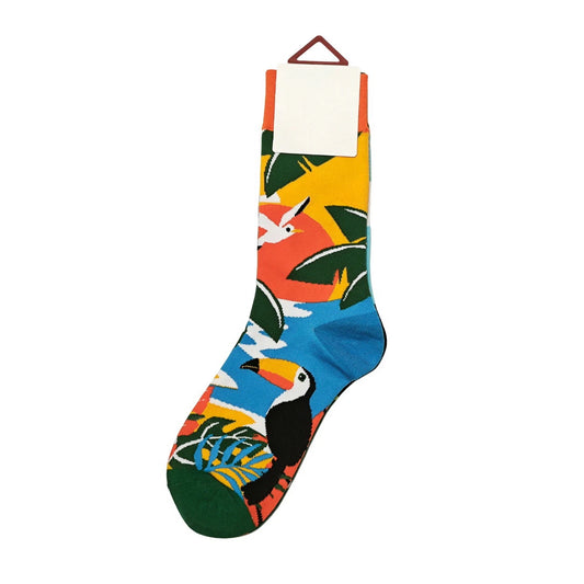 Ladies Socks | Tropical Bird Pattern - Blue & Green