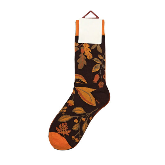 Ladies Socks | Autumn Leaves Pattern - Brown