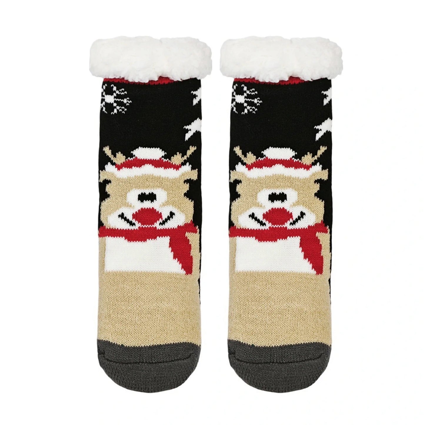 Slipper Socks | Reindeer Face for Kids – Black