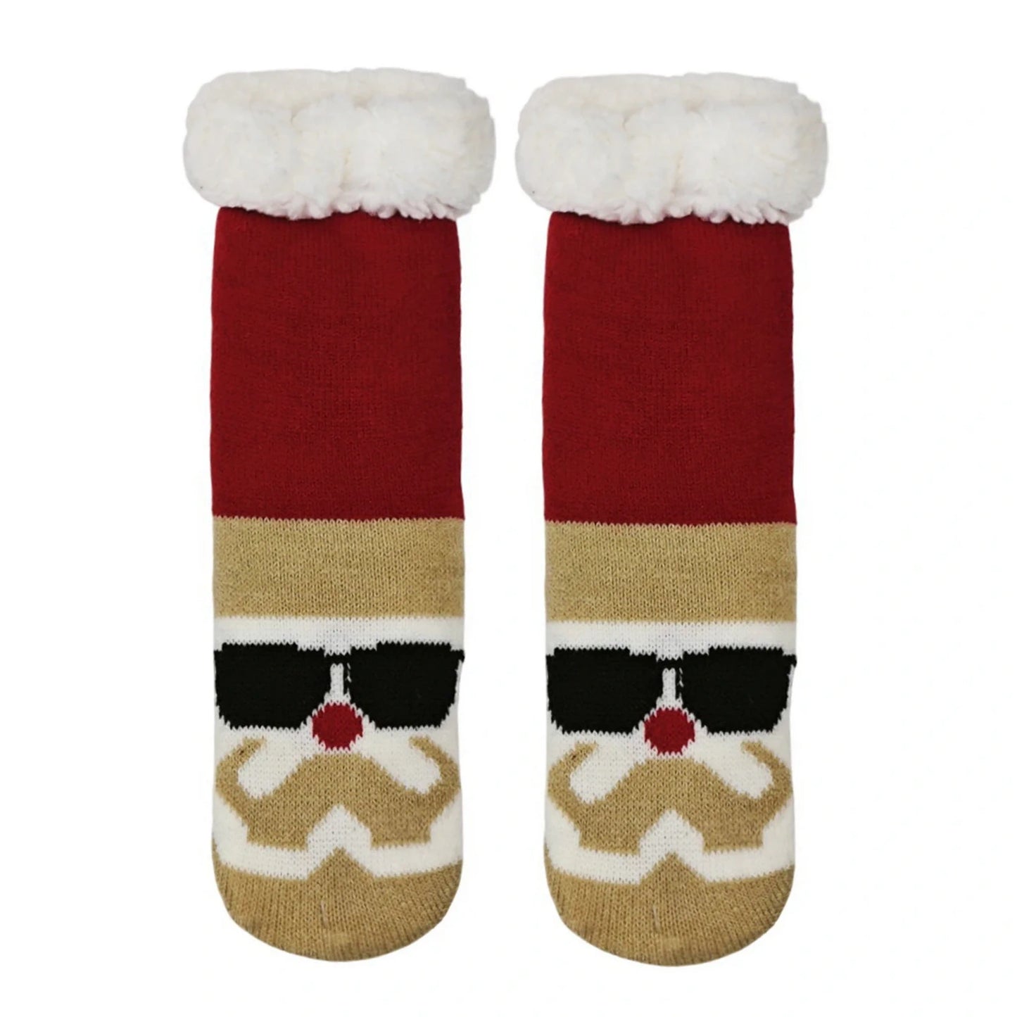 Slipper Socks | Cool Santa Face for Kids – Red