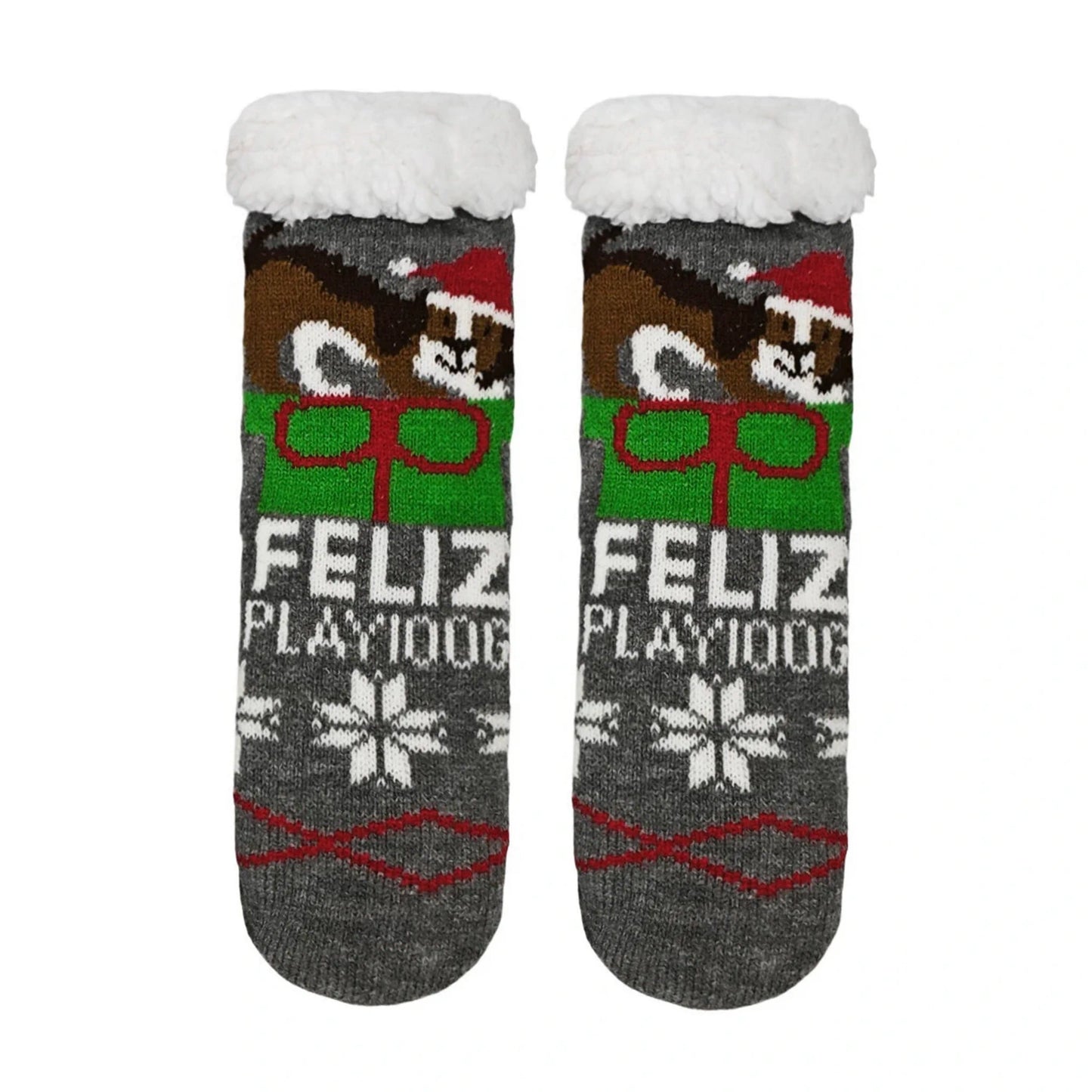 Slipper Socks | Festive Puppy for Kids – Grey