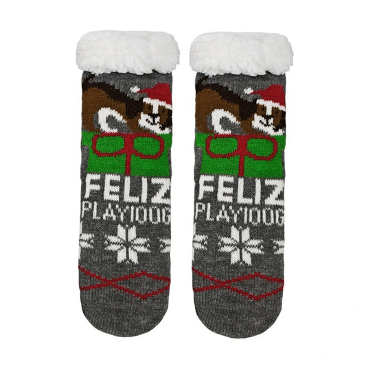 Slipper Socks | Festive Puppy for Kids – Grey