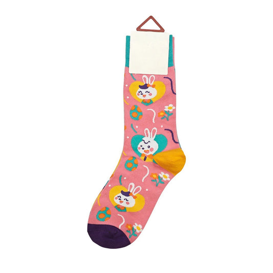 Ladies Socks | Cute Bunny Pattern - Pink