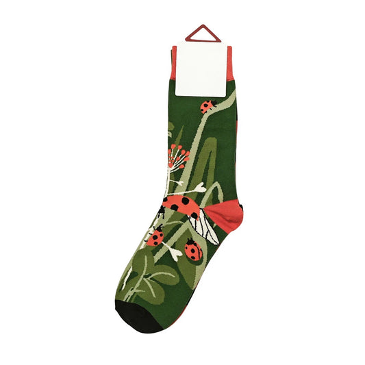 Ladies Socks | Ladybird Pattern - Dark Green