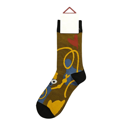 Unisex Socks | Abstract Face & Line Art Pattern – Brown