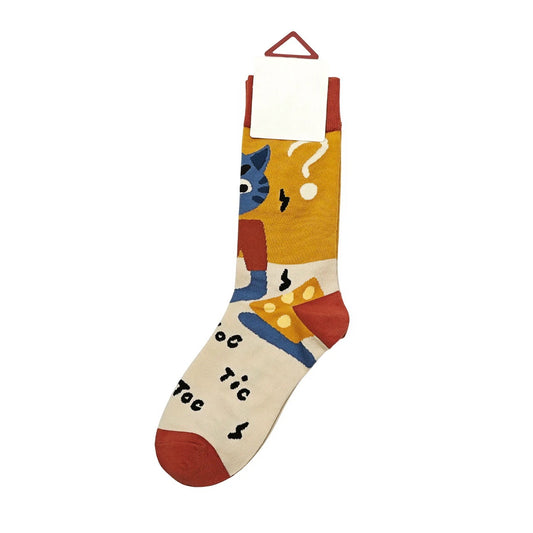 Unisex Socks | Cat & Cheese Graphic Pattern – Mustard