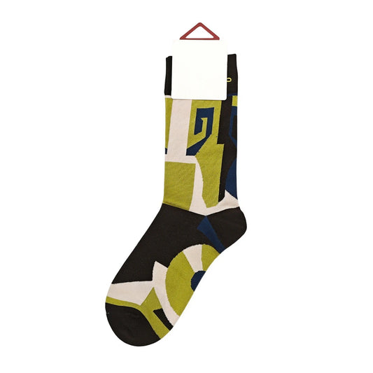 Unisex Socks | Abstract Geometric Pattern – Black & Olive