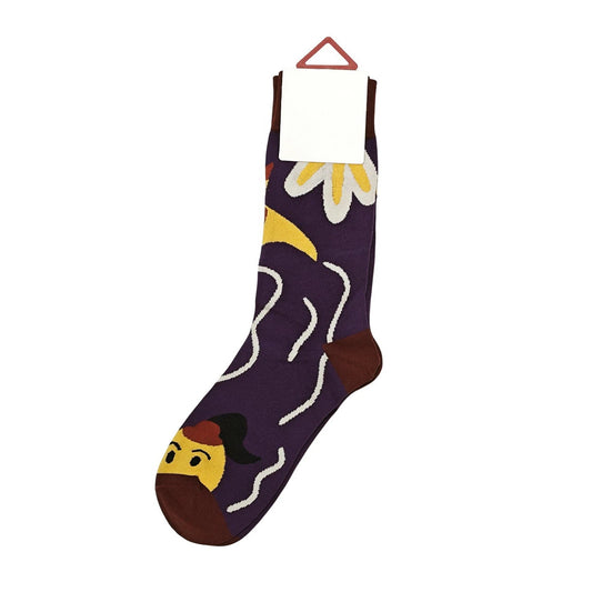 Unisex Socks | Abstract Face & Floral Graphic – Purple