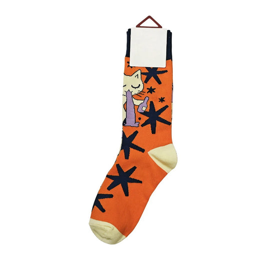 Ladies Socks | Cat Pattern - Orange