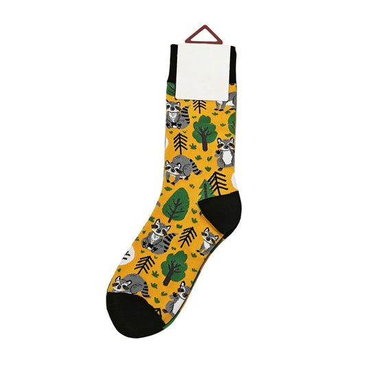 Ladies Socks | Raccoon Pattern - Mustard Yellow