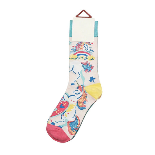 Ladies Socks | Unicorn Pattern - White