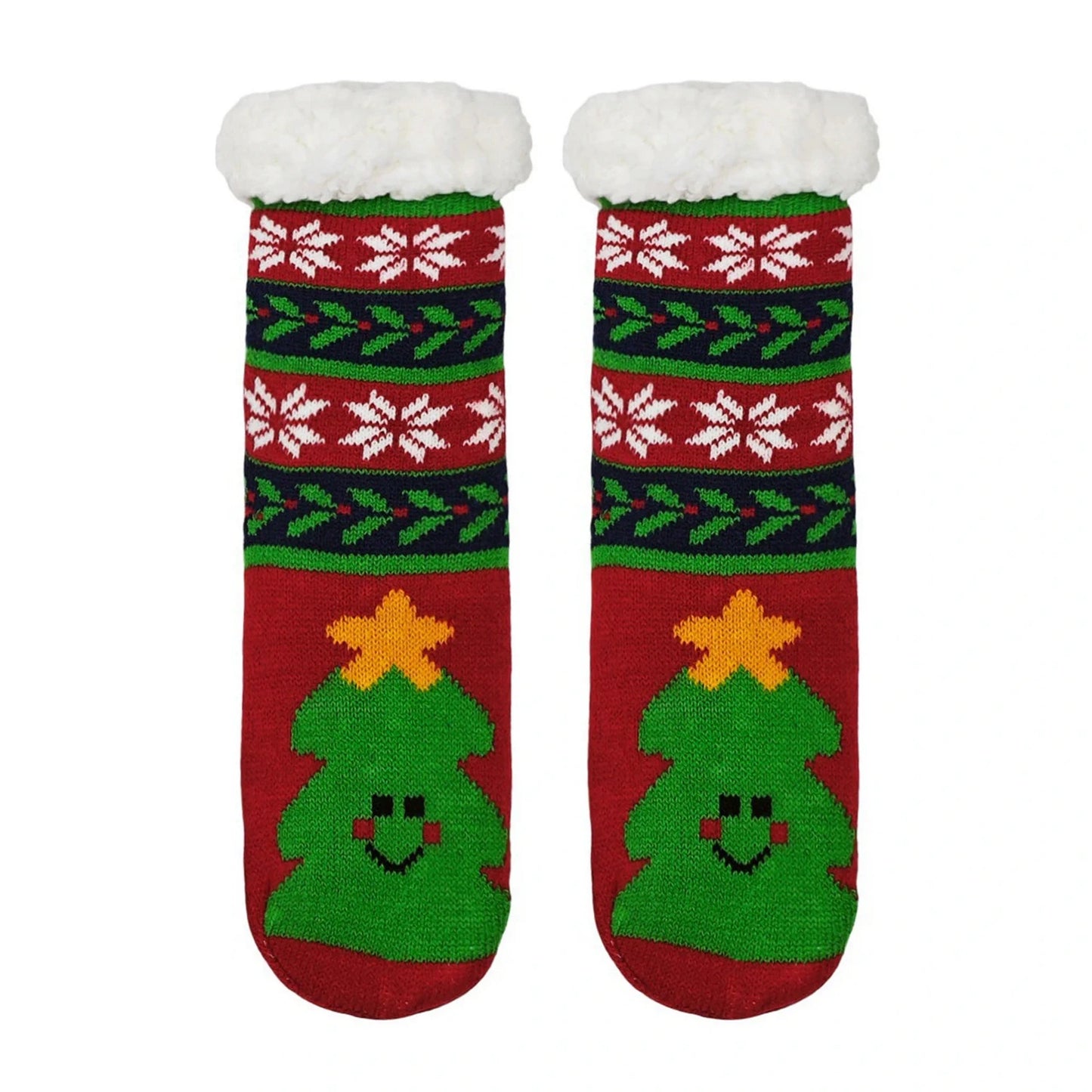 Slipper Socks | Smiling Christmas Tree for Kids – Red