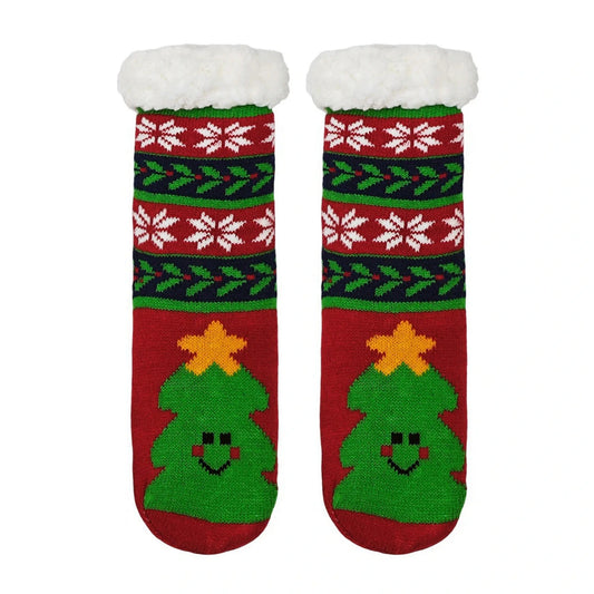 Slipper Socks | Smiling Christmas Tree for Kids – Red