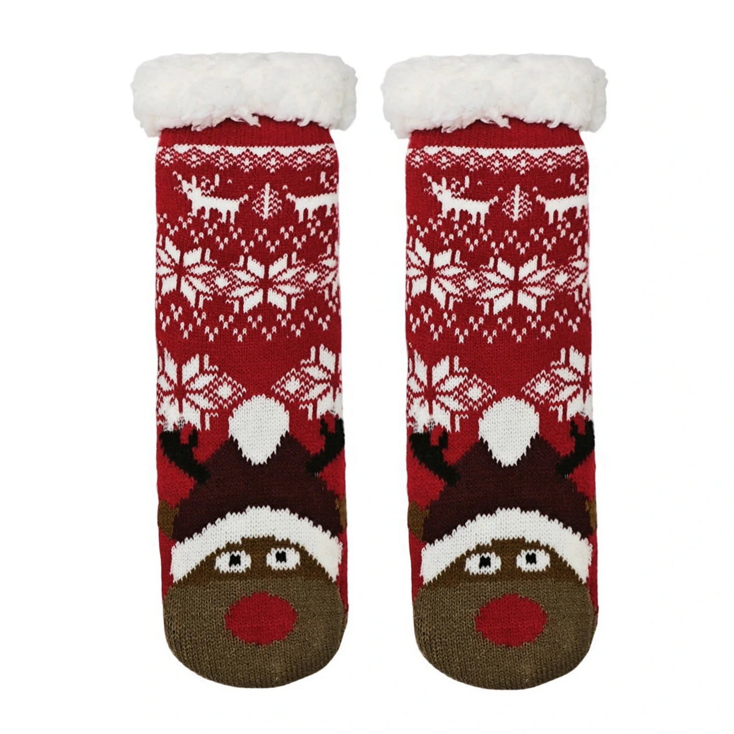 Slipper Socks | Nordic Reindeer for Kids – Red