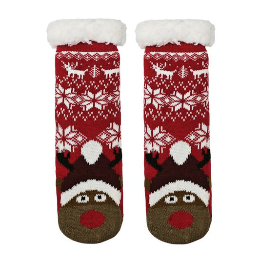Slipper Socks | Nordic Reindeer for Kids – Red