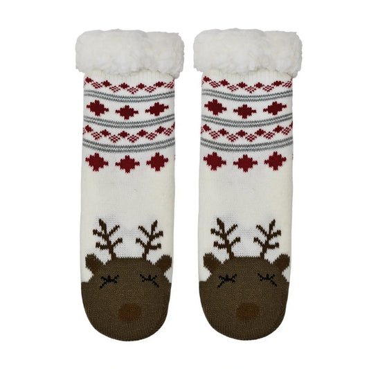 Slipper Socks | Sleeping Reindeer for Kids – Cream