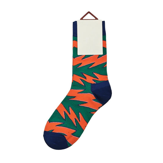Unisex Socks | Abstract Lightning Pattern – Green & Orange