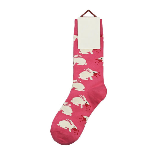Ladies Socks | White Rabbit Pattern - Pink