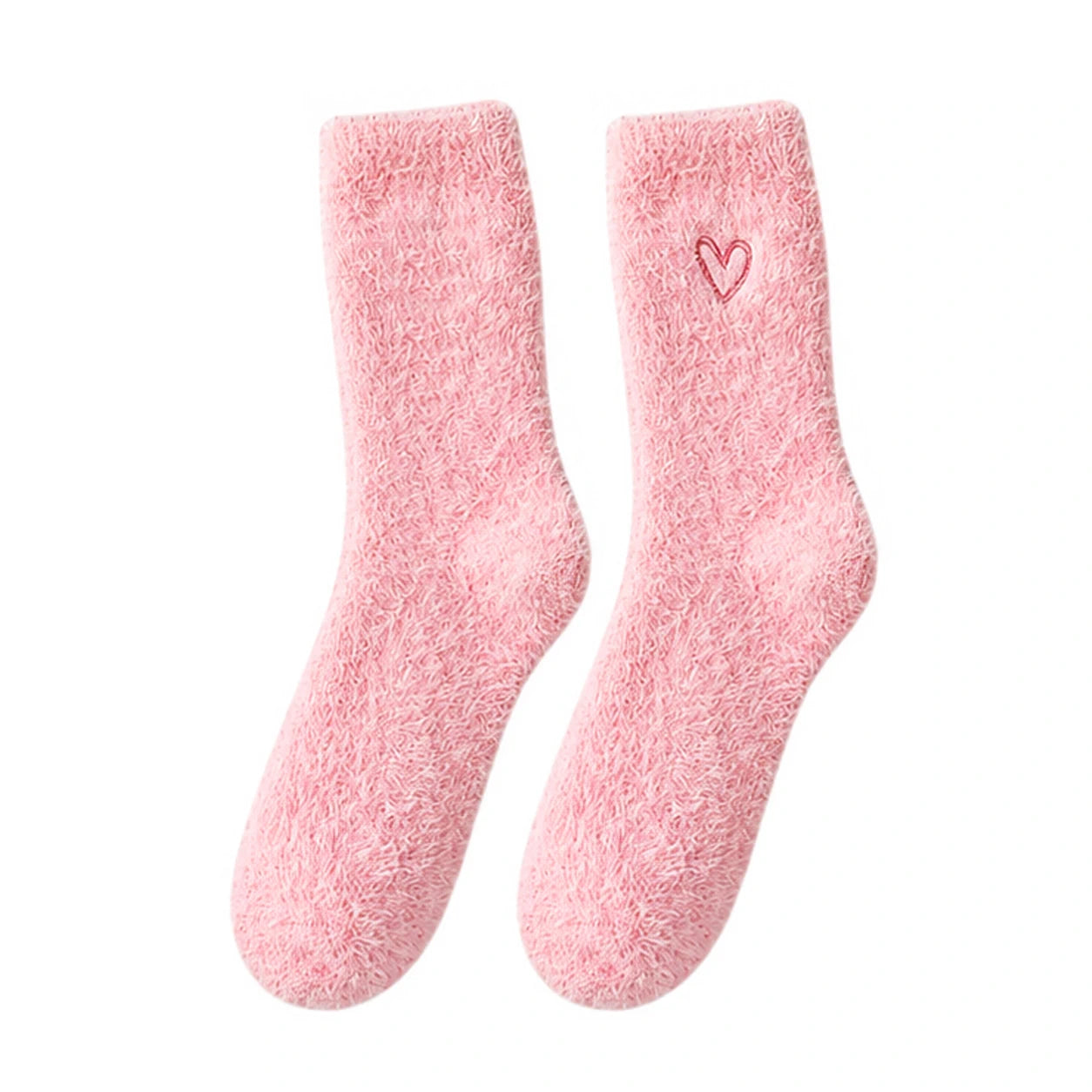 Ladies Socks | Fluffy Heart Embroidered Socks - Pink