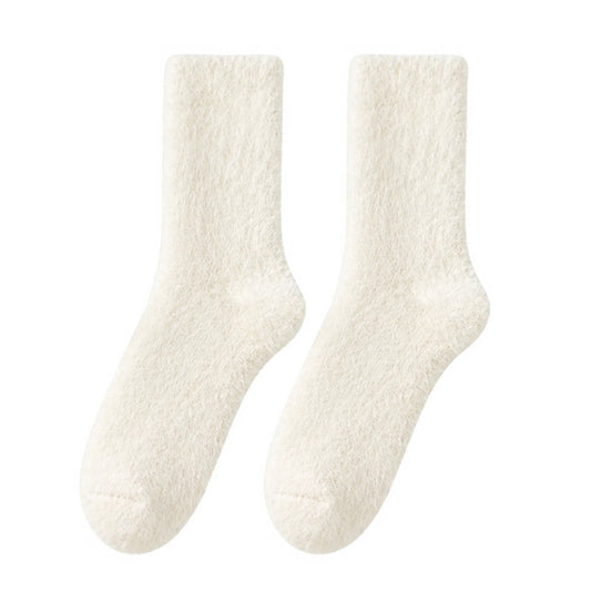 Ladies Socks | Plain Fluffy Socks - Cream