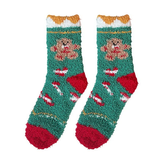 Christmas Socks | Gingerbread Fluffy – Green & Red