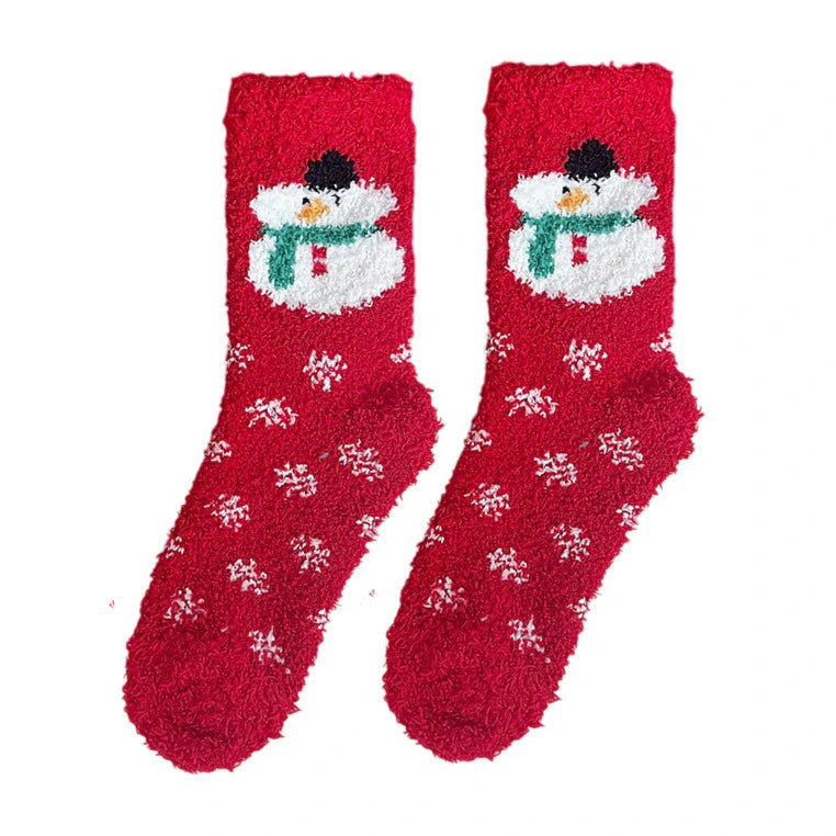 Christmas Socks | Snowman Fluffy – Red & White