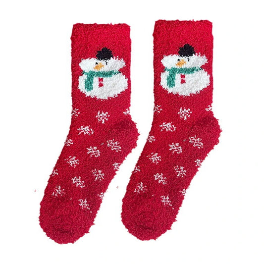Christmas Socks | Snowman Fluffy – Red & White
