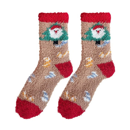 Christmas Socks | Santa Fluffy – Brown & Red