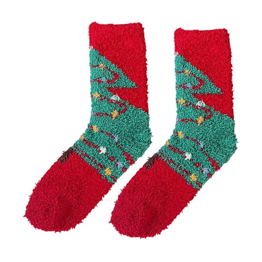 Christmas Socks | Christmas Tree Fluffy – Red & Green