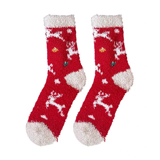 Christmas Socks | Reindeer Fluffy – Red & White