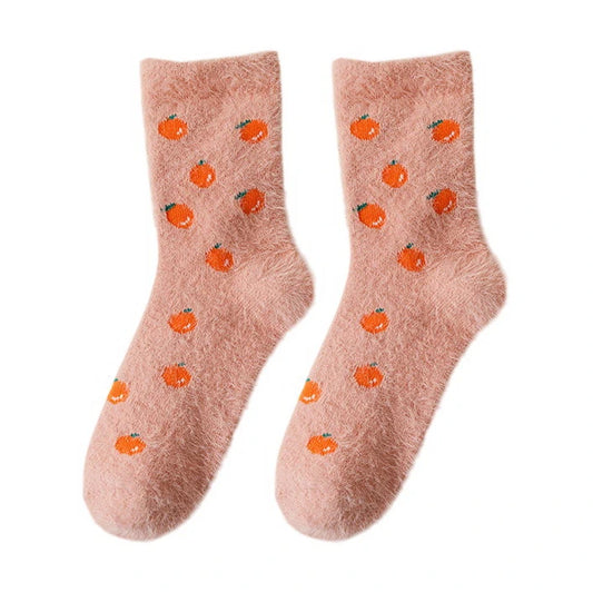 Ladies Socks | Fluffy Orange Pattern Socks - Pink