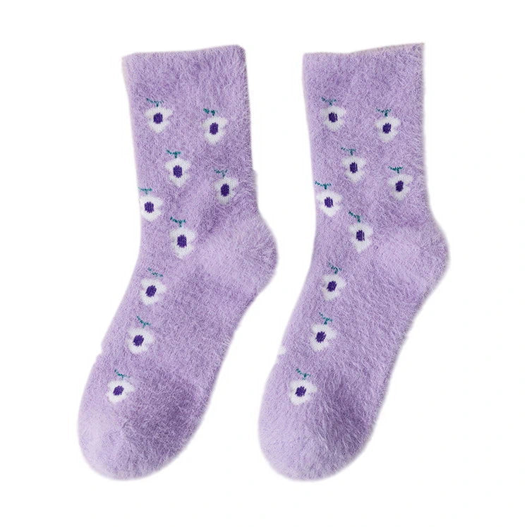 Ladies Socks | Fluffy Blueberry Pattern Socks - Purple