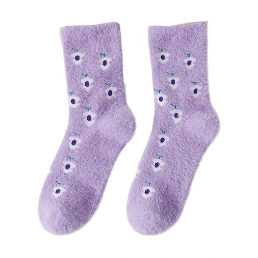 Ladies Socks | Fluffy Blueberry Pattern Socks - Purple
