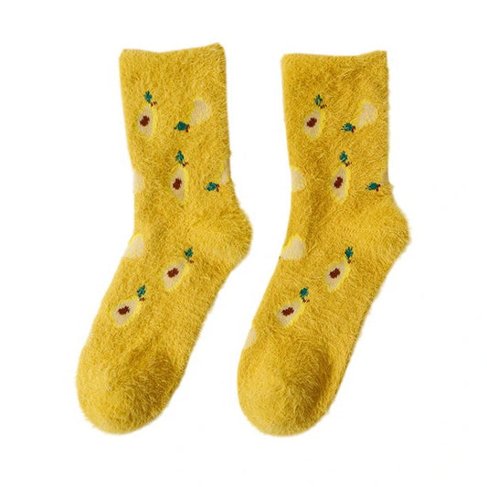 Ladies Socks | Fluffy Pineapple Pattern Socks - Yellow