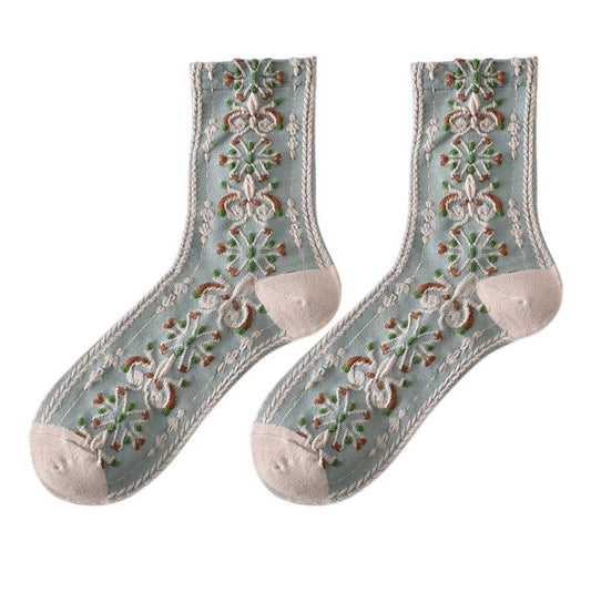 Ladies Socks | Decorative Floral Pattern Detail - Sage Green
