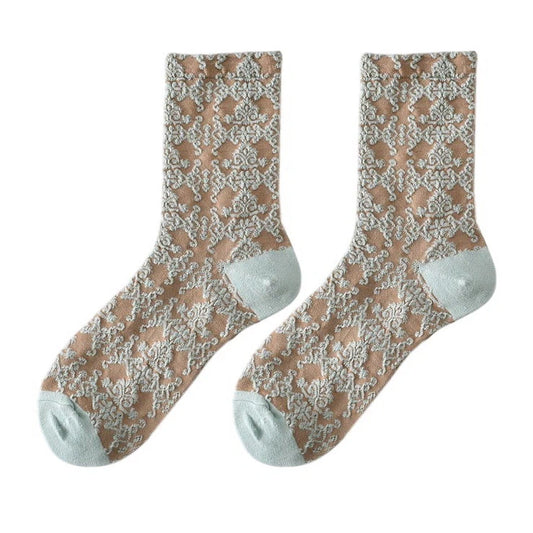 Ladies Socks | Elegant Damask Pattern Texture - Beige