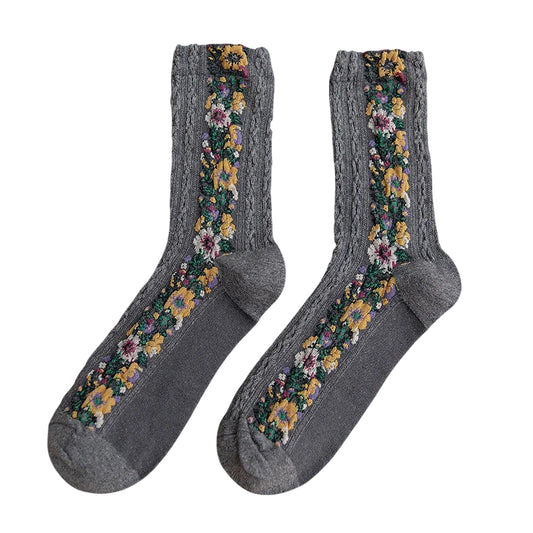Ladies Socks | Floral Panel Texture Design - Grey