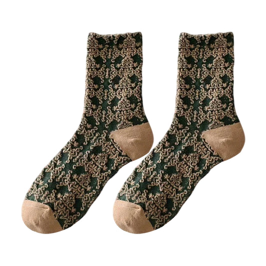 Ladies Socks | Raised Damask Pattern Texture - Green