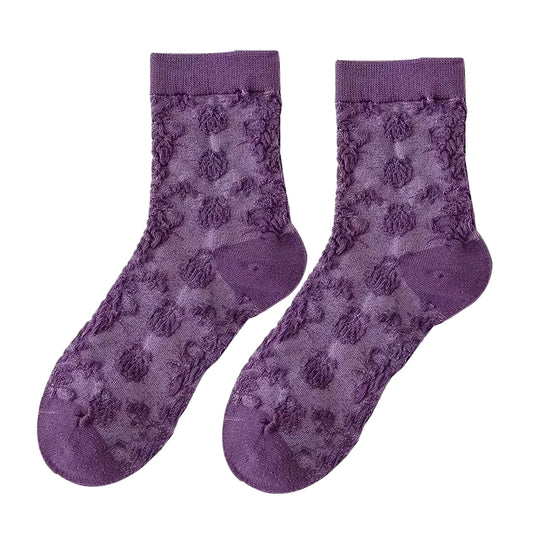 Ladies Socks | 3D Floral Grid Texture Pattern - Green