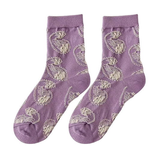 Ladies Socks | Raised Spiral Floral Texture Pattern - Green
