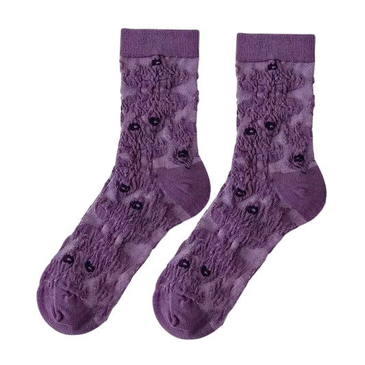 Ladies Socks | 3D Floral Embossed Pattern with Raised Texture Details - Beige
