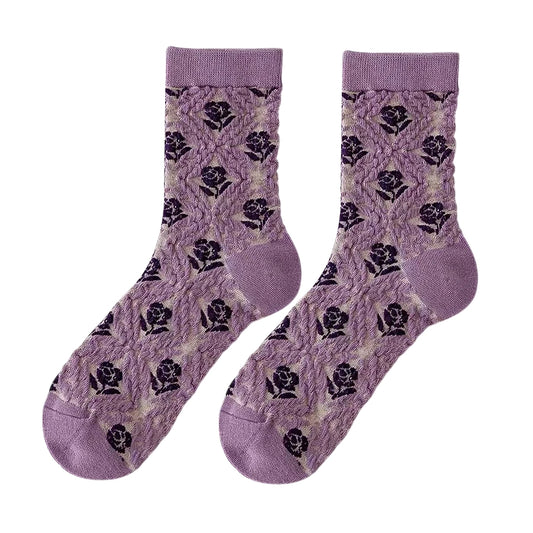 Ladies Socks | 3D Floral Embossed Design with Textured Raised Details - Charcoal Grey