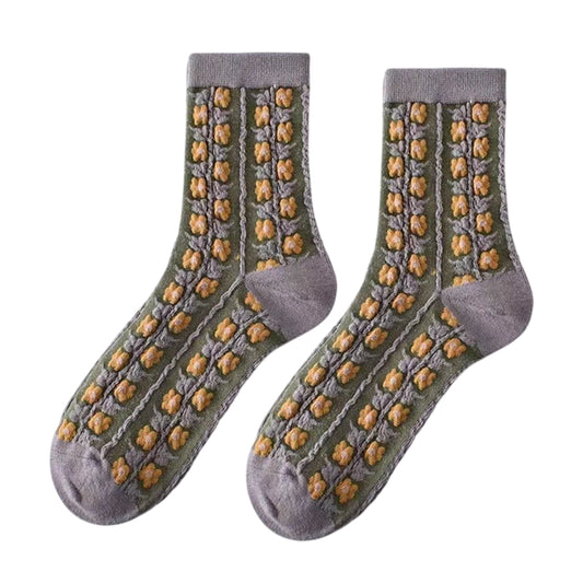 Ladies Socks | 3D Floral Grid Texture Pattern - Green