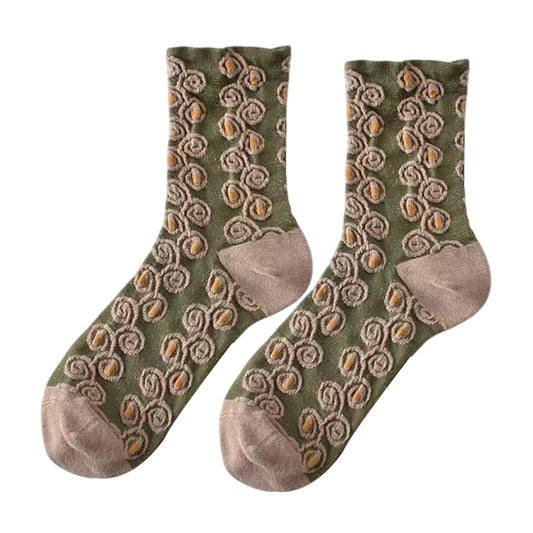 Ladies Socks | Raised Spiral Floral Texture Pattern - Green