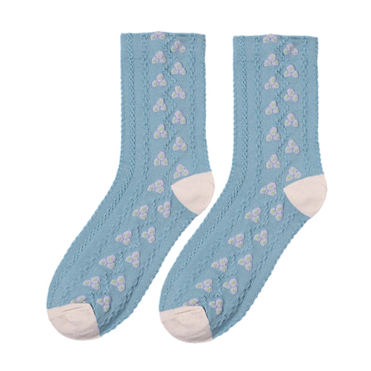Ladies Socks | Delicate Floral Motif with Textured Knit Pattern - Blue