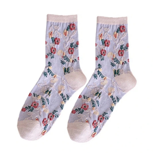 Ladies Socks | 3D Raised Floral Pattern with Textured Detail – Lilac