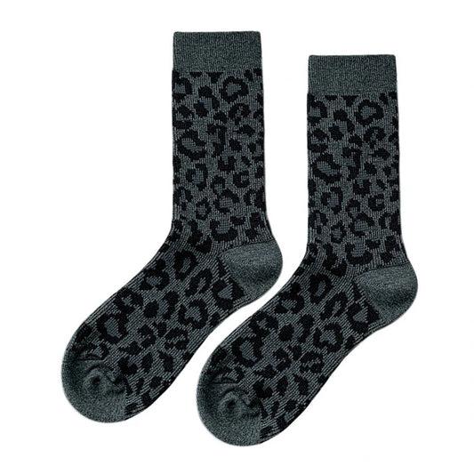 Ladies Socks | Classic Leopard Pattern with Textured Knit Detail – Grey